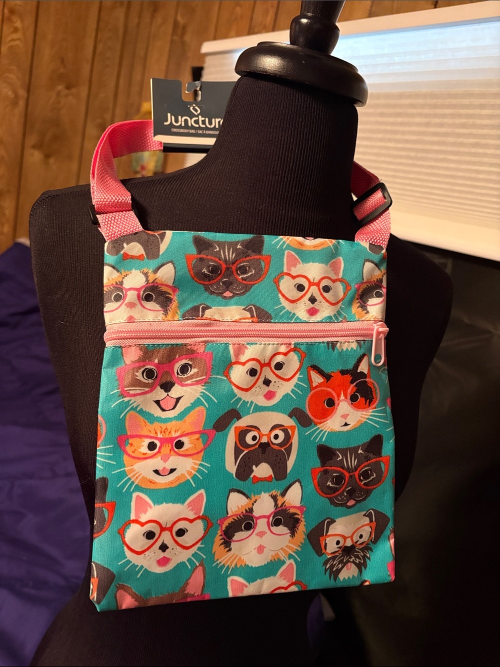 Juncture Cats Print Crossbody Bag - Teal & Pink